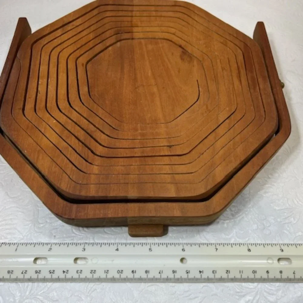 VTG Collapsible Octagon Wooden Fruit Bowl Basket Expandable, Foldable w/Handles